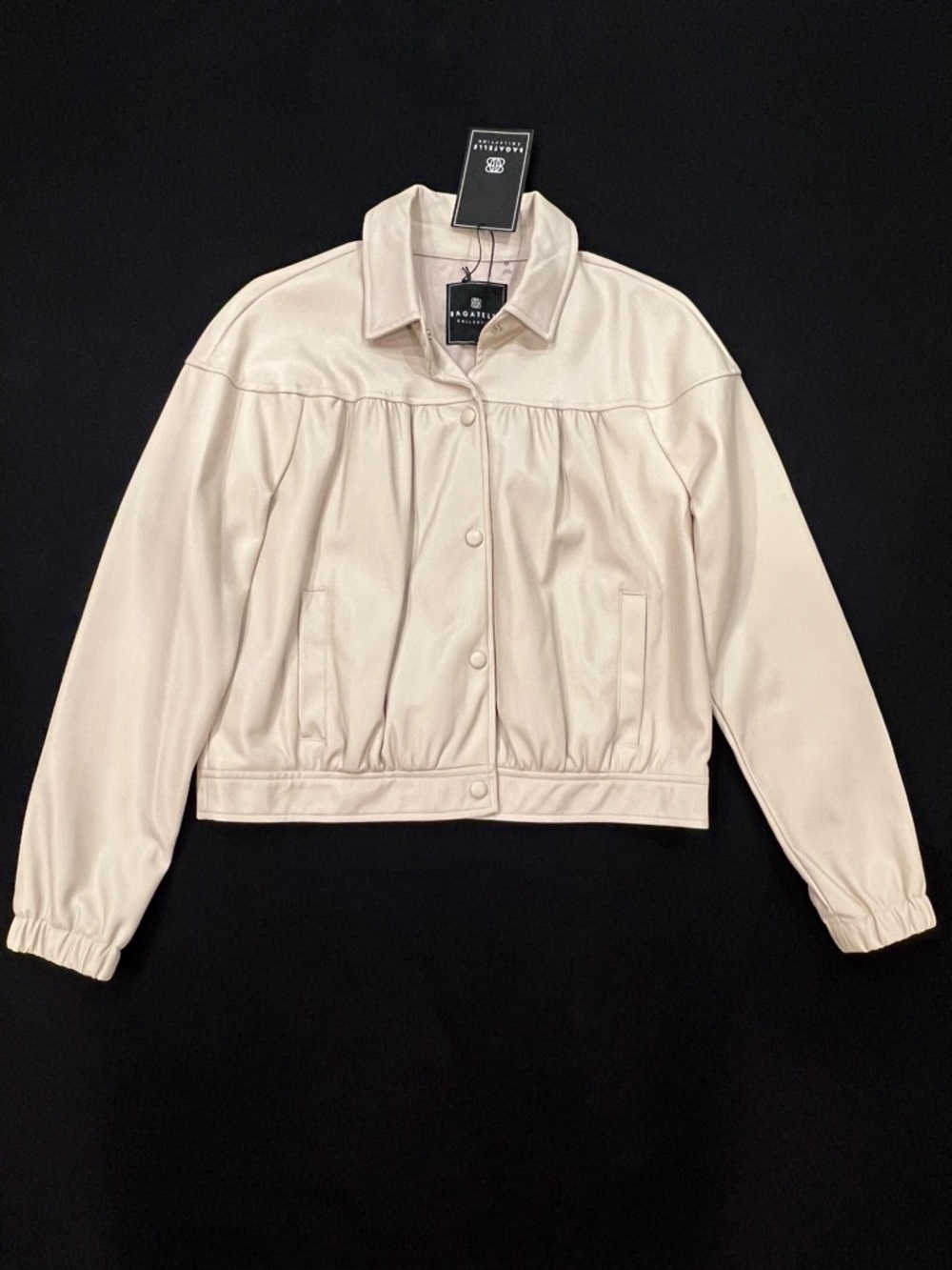 Bagatelle Off White Cream Snap Front Pleated Faux Leather Jacket Medium NEW